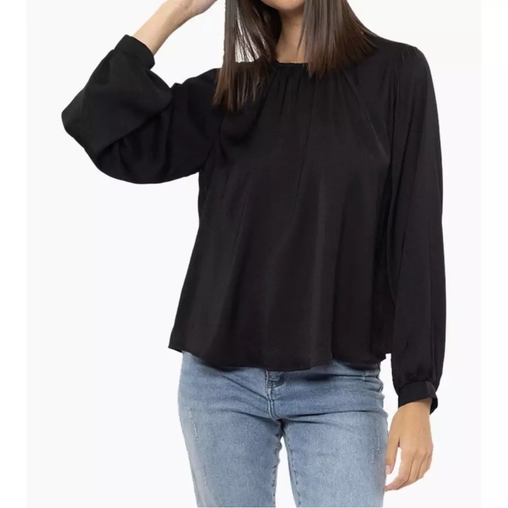 S'edge Women's Small Black Long Sleeve Crew Neck Formal Casual Blouse Satin Feel